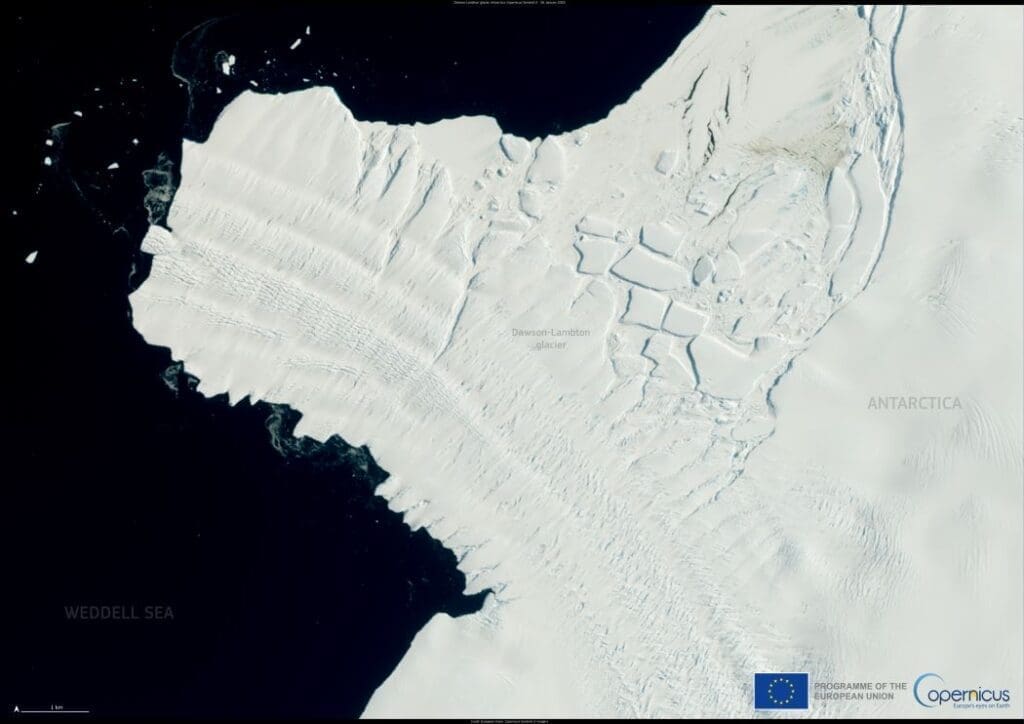 Satellite Image: The Dawson-Lambton Glacier, Antarctica (s. World Day for Glaciers, climate change, iceloss)