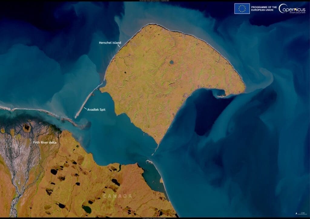 Satellite image: Herschel Island (Qikiqtaruk), Canada (s.coastal erosion, Arctic)