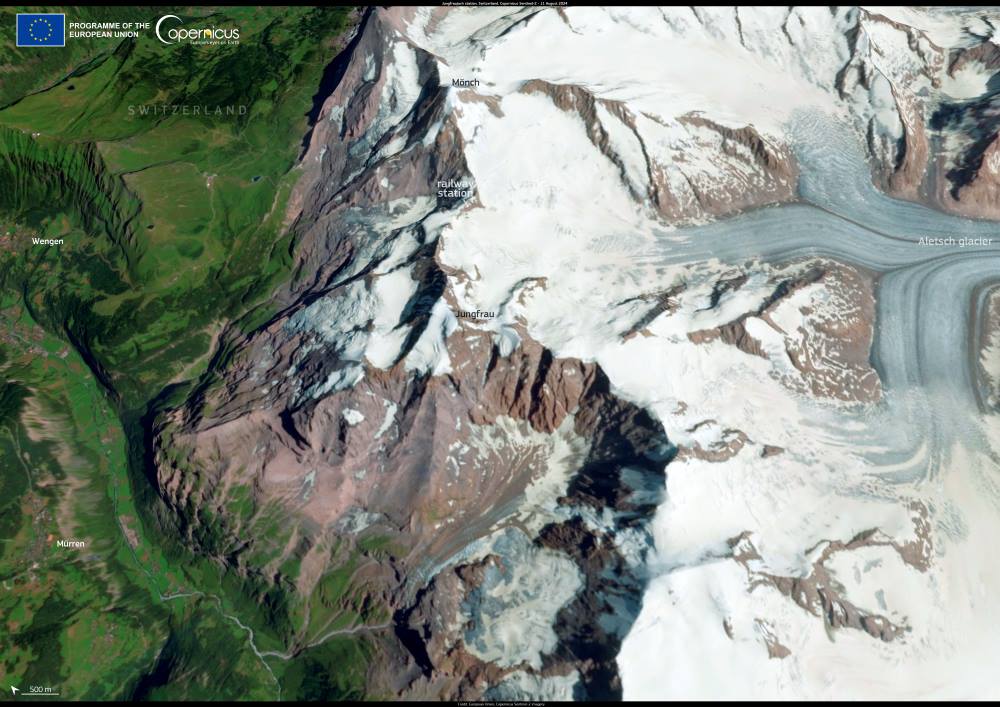 Satellite Image: Jungfraujoch railway station, Swiss Alps
