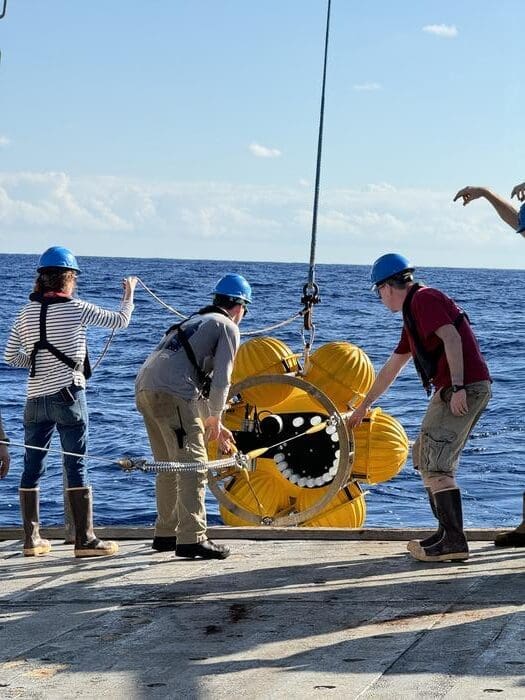 Image: Scientists deploying sediment trap at Oceanic Flux Program research site