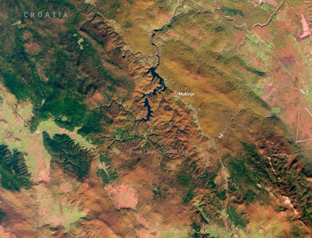 Satellite image: The Plitvice Lakes National Park, Croatia