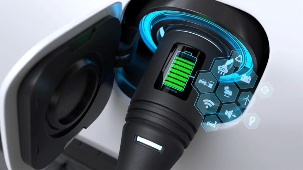 Image: Electric vehicle charger plug with digital display (s. EU, carmaker)