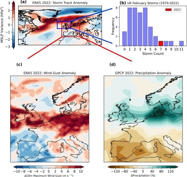 Image: Observed cyclonic conditions and associated impacts over the North Atlantic and western Europe during February 2022.