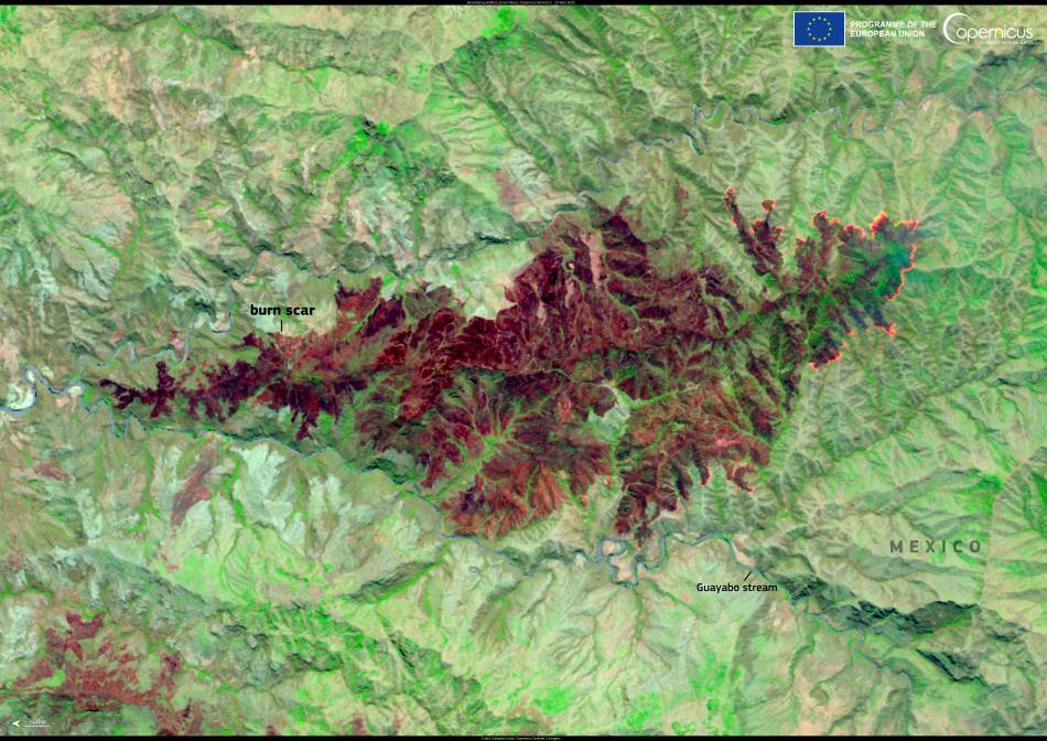 Satellite Image: Image of a burn scar from wildfires south of Ciudad Altamirano in the Mexican state of Guerrero