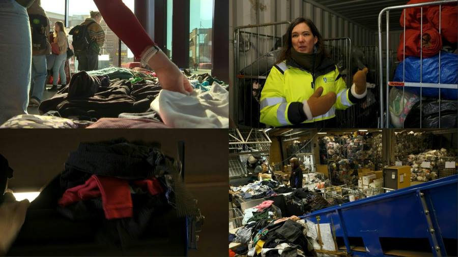 Images: Sweden's recycling centres are overflowing with discarded clothes after the introduction of an EU-wide ban on throwing away textiles this year (s. fashion, recycling)