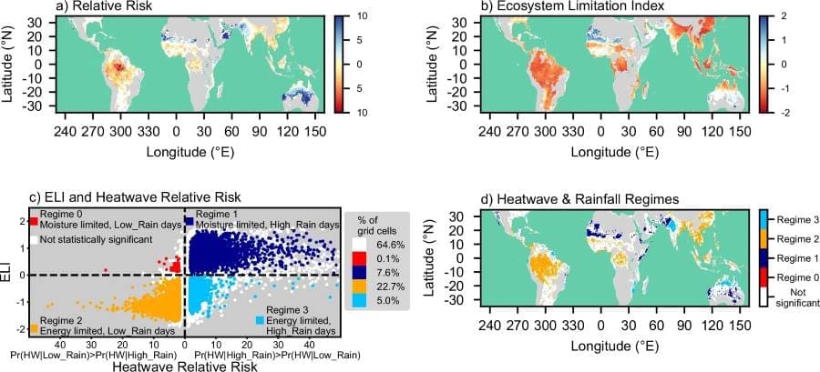 Image: Linking the occurrence of heatwaves to rainfall (2001-2022) (s. climate change, tropics, humid heatwaves)