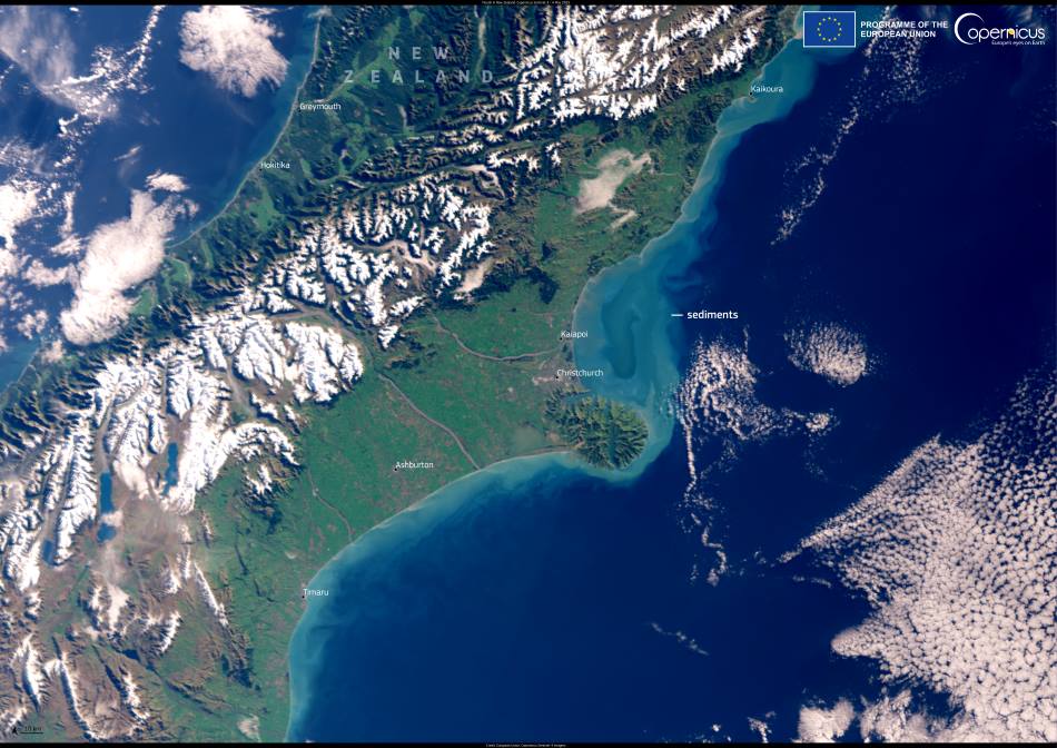 Image of the day: Flood runoff stains New Zealand’s coast Satellite Image: New Zealand (s. flood, coastline)