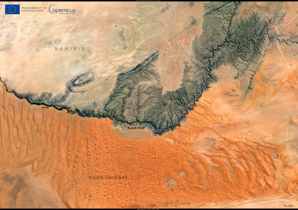 Image of the day: Kuiseb River cuts through desert and dunes Satellite Image: Kuiseb River, Namibia