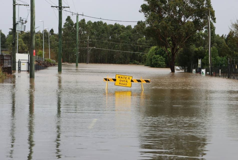 Image: Flooded road near Windsor, Western Sydney, NSW, Australia (July 5, 2022) (s. floods, climate change)