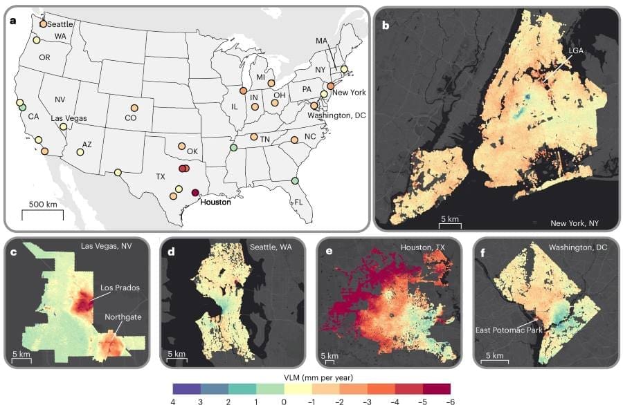 Major US cities are sinking as land subsidence threatens infrastructure Image: Urban land subsidence in US cities (s. climate change, sinking cities)