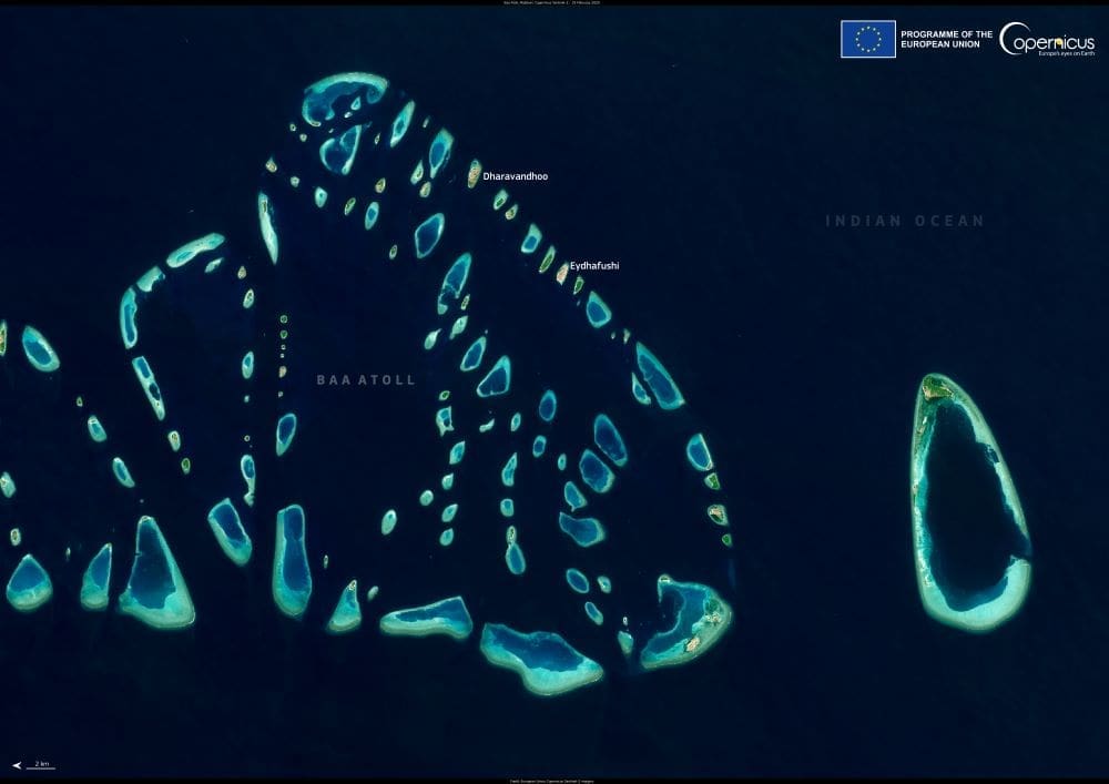 Image of the day: Coral sanctuaries of Baa Atoll seen from space Satellite Image: Baa Atoll, Maldives