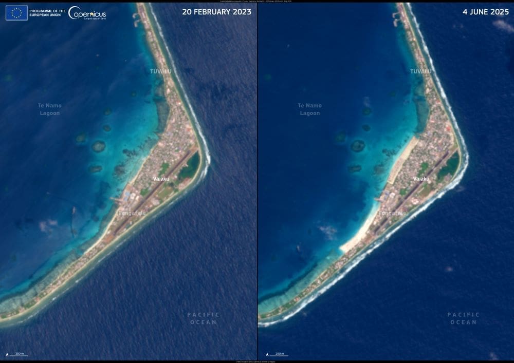 Image of the day: Reinforced coastal defenses on Tuvalu’s main atoll Satellite Imagery: Funafuti, Tuvalu
