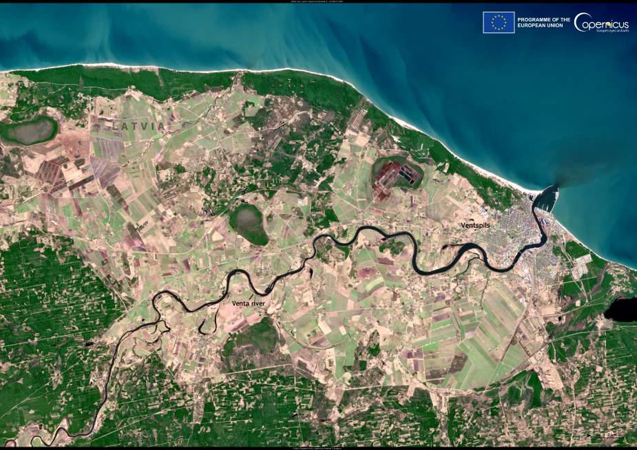 Satellite Image: The Venta River, Ventspils, Latvia