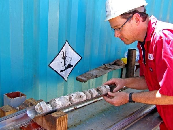 Image: Professor Jody Webster with a core extracted from beneath the Great Barrier Reef's shelf edge