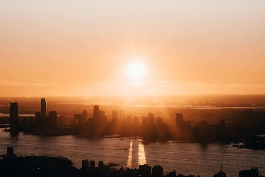 Millions in US sweat out first extreme heatwave of year Image: aerial photo of cityscape - New York
