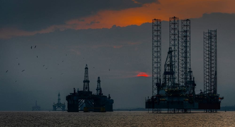 Image: a group of oil rigs in the ocean (UK)