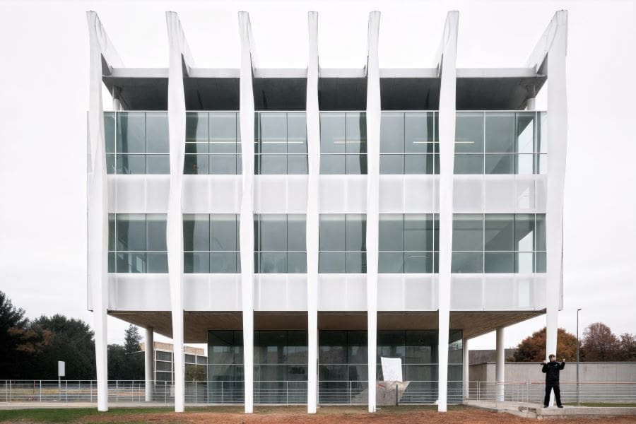 Image: Wind turbine blades reused as building structures