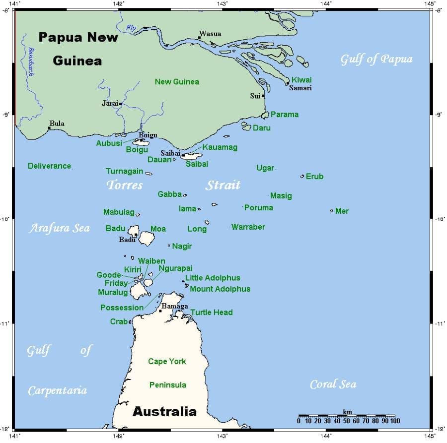 Image: A map of the Torres Strait Islands (s. Indigenous Australians, climate)
