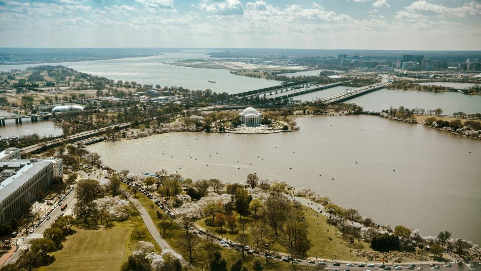 Image: an aerial view of a large body of water, Washington, United States