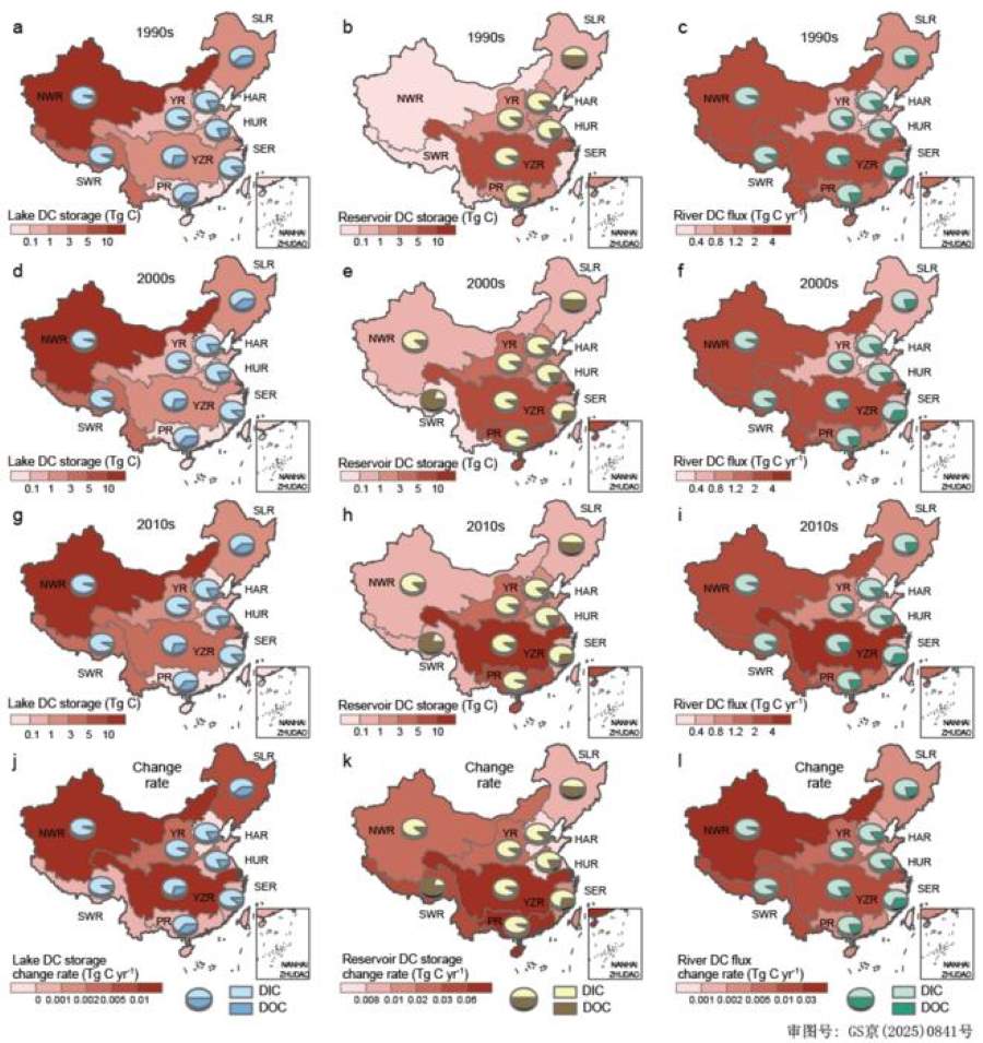 Image: Dissolved carbon storage and fluxes in China's inland waters over the past 30 years (s. science, climate, Muser)
