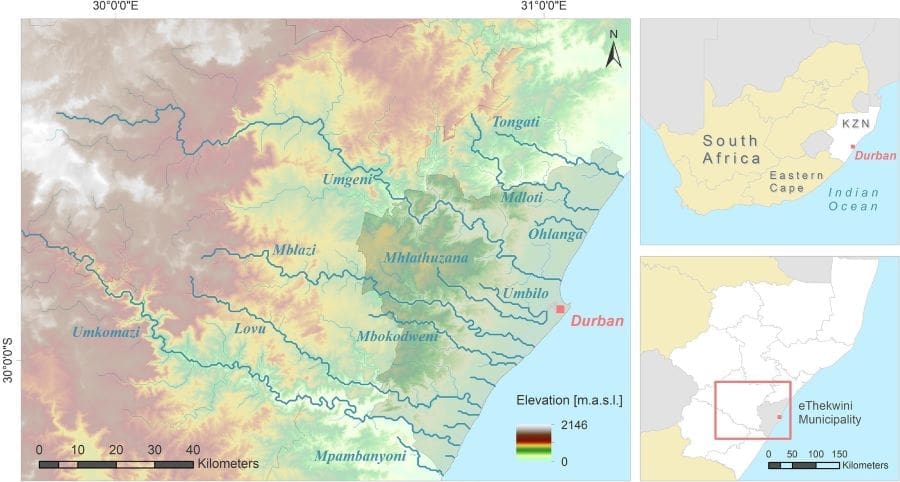 Image: Geography of the larger Durban region in which the flooding of 11–12 April 2022 occurred 