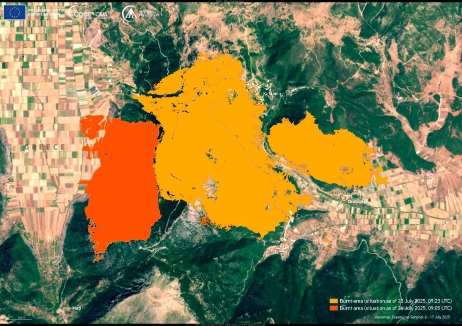 Image of the day: Satellite captures spread of Peloponnese wildfire Satellite Image: Northern Peloponnese region, Greece