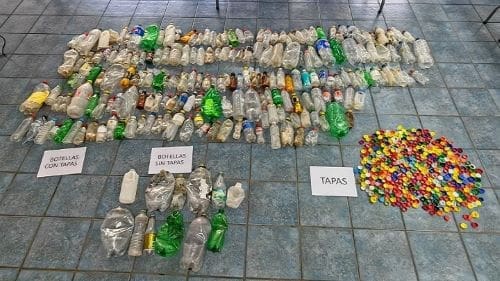 Image: Bottles and caps collected on the beach in Puntarenas, Costa Rica