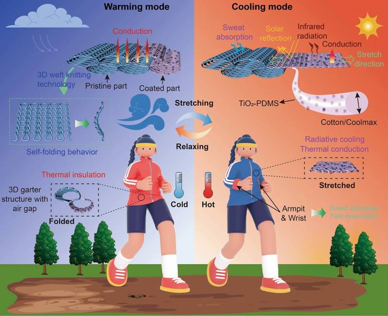 Image: Schematic of dual mode textile demonstrating cooling and warming mode 