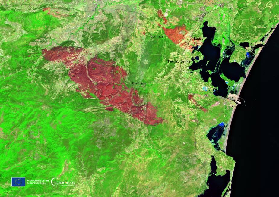 Image of the day: Scorched landscape left by Aude wildfire in France Satellite Image: Aude region, France