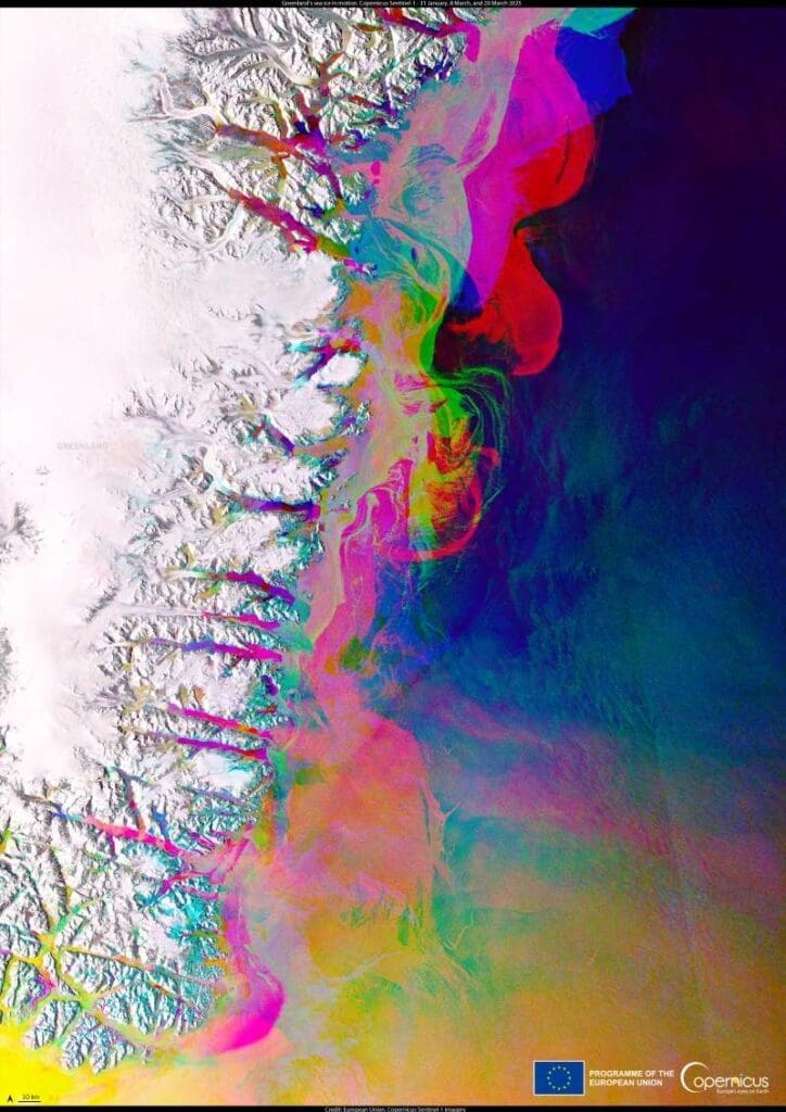 Image of the day: Tracking sea ice movement in Greenland Satellite Image: Greenland’s south-eastern coast