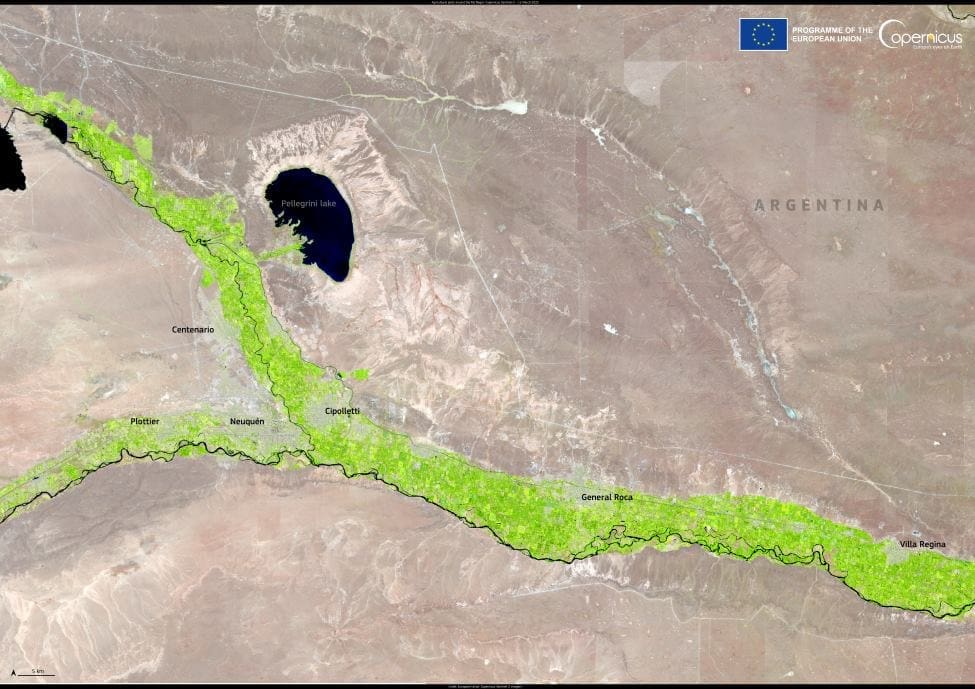 Image of the day: Green lifeline in Argentina's Patagonian desert Satellite Image: Río Negro, Argentina (s. Patagonian Desert)