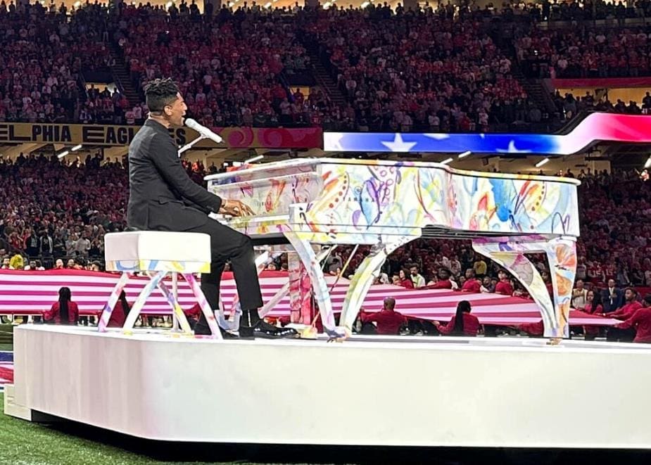 Image: Jon Batiste performed the national anthem at Super Bowl LIX