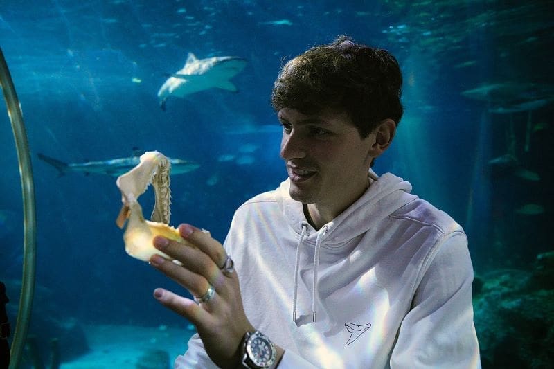 Image: Maximilian Baum with the jaw of a blacktip reef shark