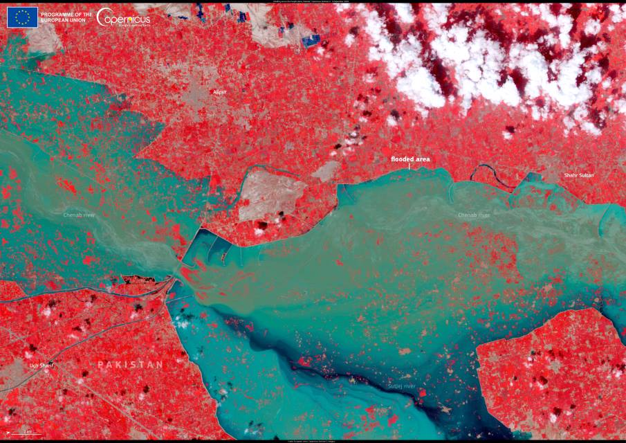 Image of the day: Monsoon floods sweep Punjab plains Satellite Image: Punjab plains, Pakistan