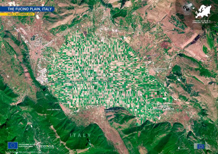 Image of the day: Geometric farmlands of the Fucino Plain Satellite Image: Fucino Plain, Italy