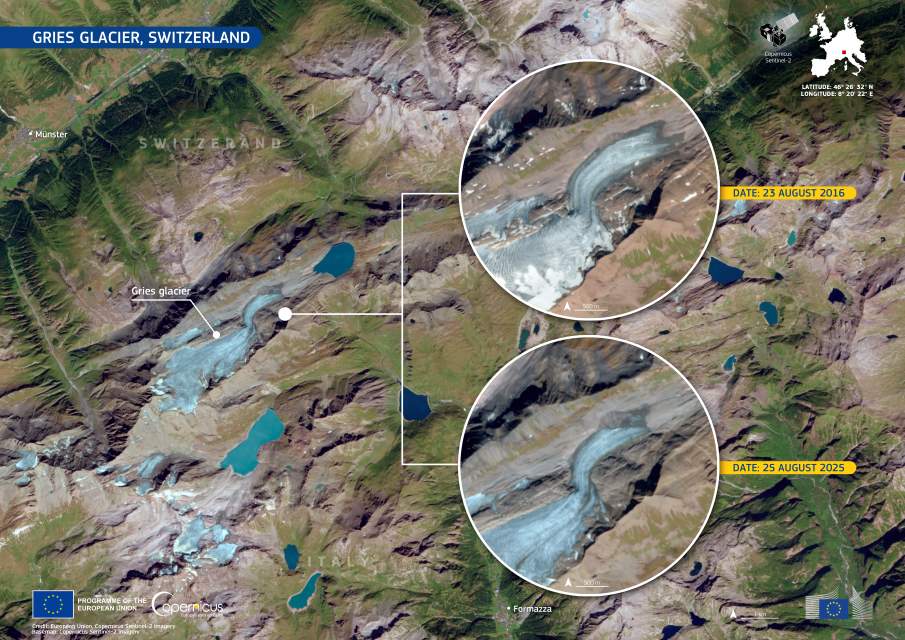 Image of the day: Rapid retreat of Gries Glacier in the Swiss Alps Satellite Image: The Gries Glacier, Switzerland