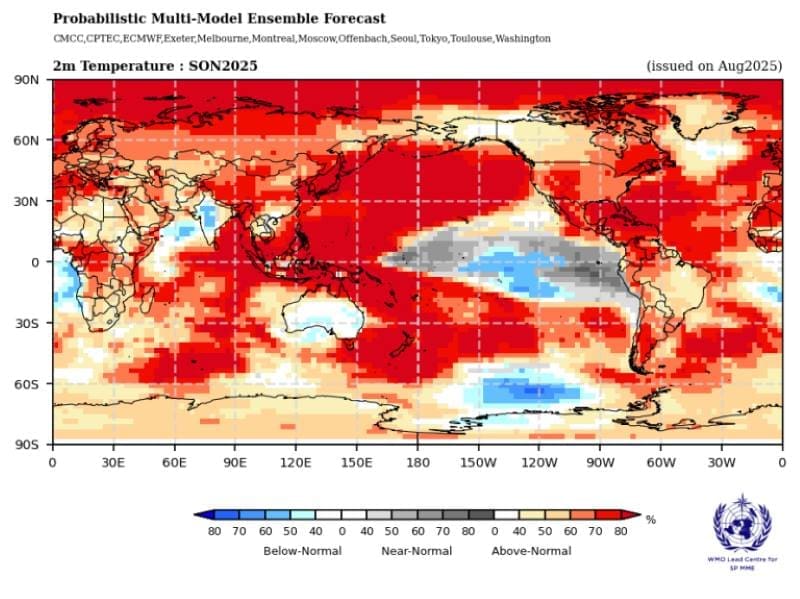Cooling La Niña may return in coming months: UN Image: map temperature forecast (s. La Niña, climate)