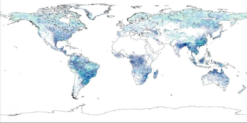 Image: Spatial distribution of the standard deviation of the flood change ratio from the historical climate to 2.0 °C warming