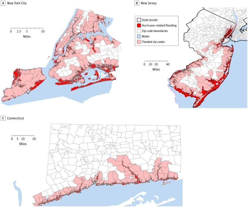 Image: Zip Code Tabulation Areas Impacted by Hurricane-Related Flooding Across the 3 Study Regions