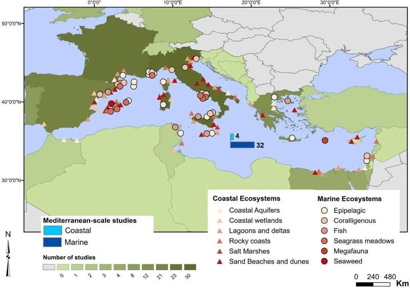 Mediterranean Sea faces severe climate risks, study warns Image: The geographic locations of the studies