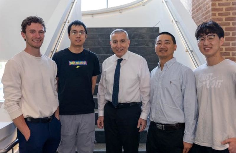Image: From left to right: Justin Sharp, Shichen Xu, James Tour, Qiming Liu, and Jaeho Shin 