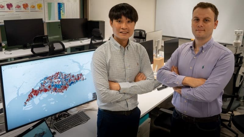 Climate Science Digest: September 1, 2025 Image: Department of Architecture PhD student and Lead Author Winston Yap (left) with Asst Prof Filip Biljecki (right)