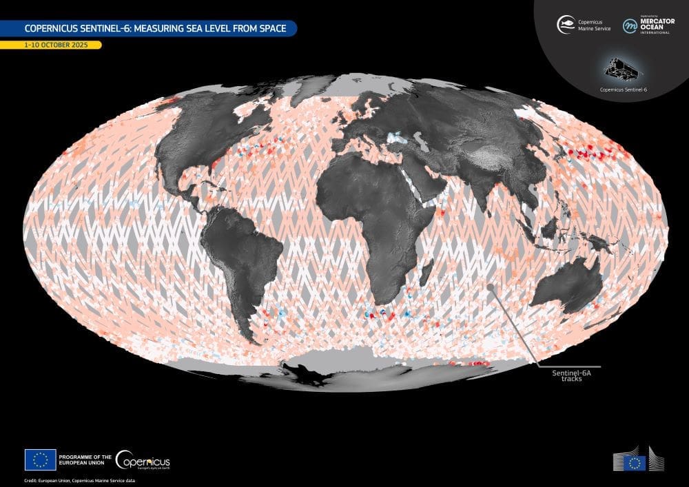 Image of the day: Tracking global sea levels with Copernicus Sentinel-6 Image: visualisation, retrieved from the Copernicus Marine Service