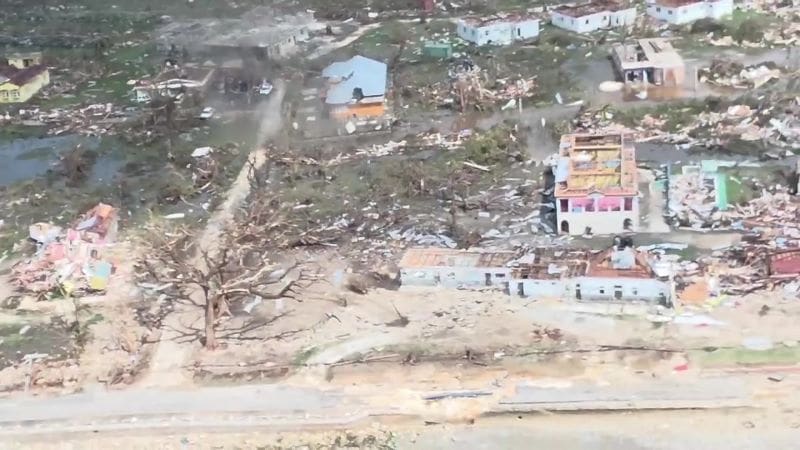 Image: Aerial images show houses with blown-off roofs and flooded fields in St. Elizabeth Parish in southwestern Jamaica after Hurricane Melissa tore through the island