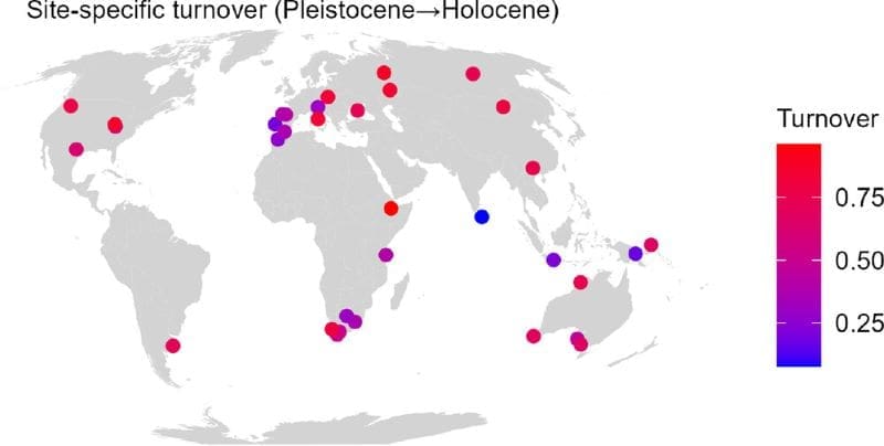 Climate Science Digest: October 3, 2025 Image: Regional‐level faunal turnover from the Late Pleistocene to the Holocene at 34 multi‐site locations
