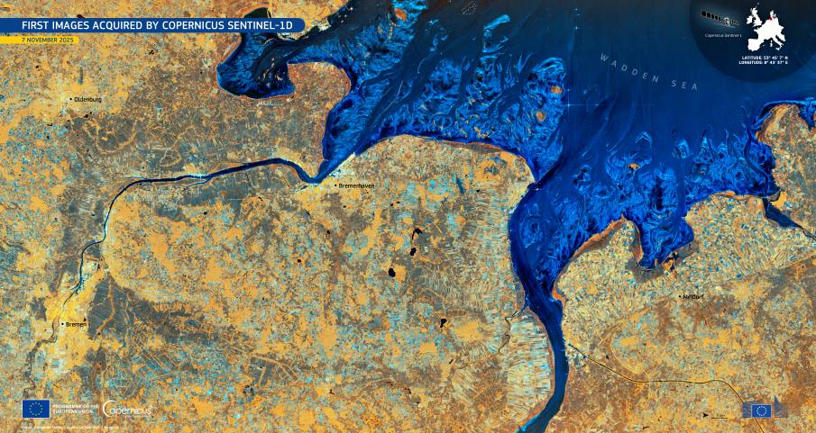 Satellite Image: Northern Germany (s. Bremen, Bremerhaven, Oldenburg, Meldorf, Wadden Sea, Elbe and Weser rivers)