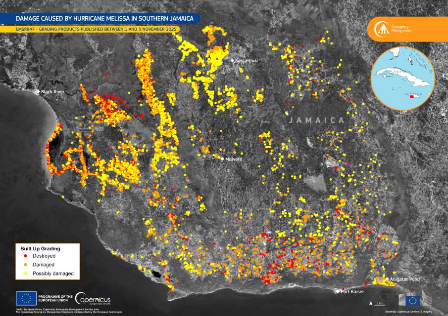 Satellite Image: Hurricane Melissa’s devastation mapped by Copernicus EMS, Jamaica
