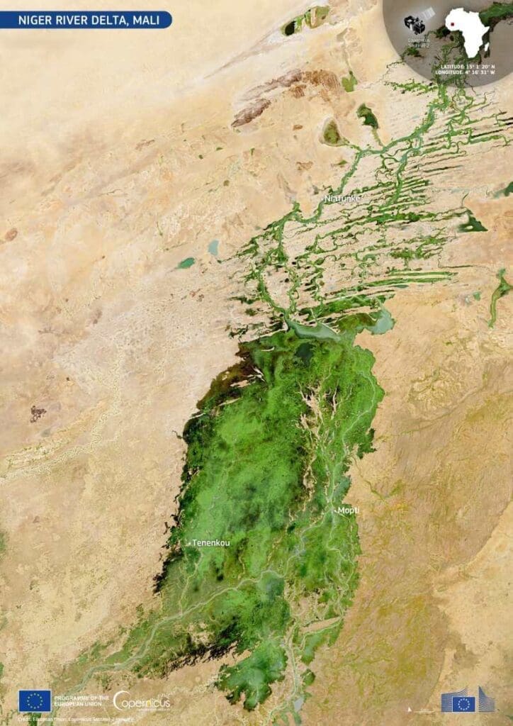 Image of the day: Patterns of water and sand in Mali’s Inland Delta Satellite Image: The Inland Delta of the Niger River (Delta Intérieur du Niger), Mali