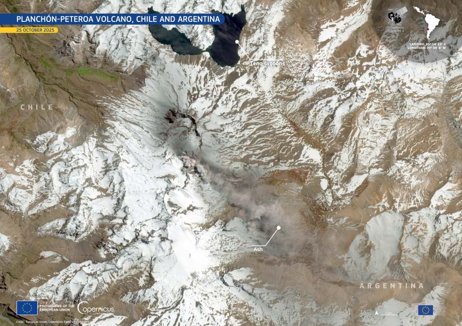Image of the day: Ash plume from Planchón-Peteroa volcano drifts into Argentina Satellite Image: Planchón-Peteroa volcano, Chile and Argentina