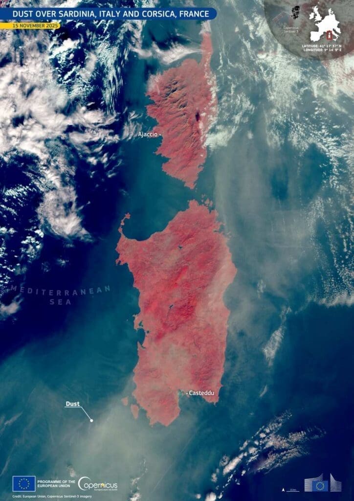 Satellite Image: Sardinia (Italy) and Corsica (France) (s. Saharan dust)